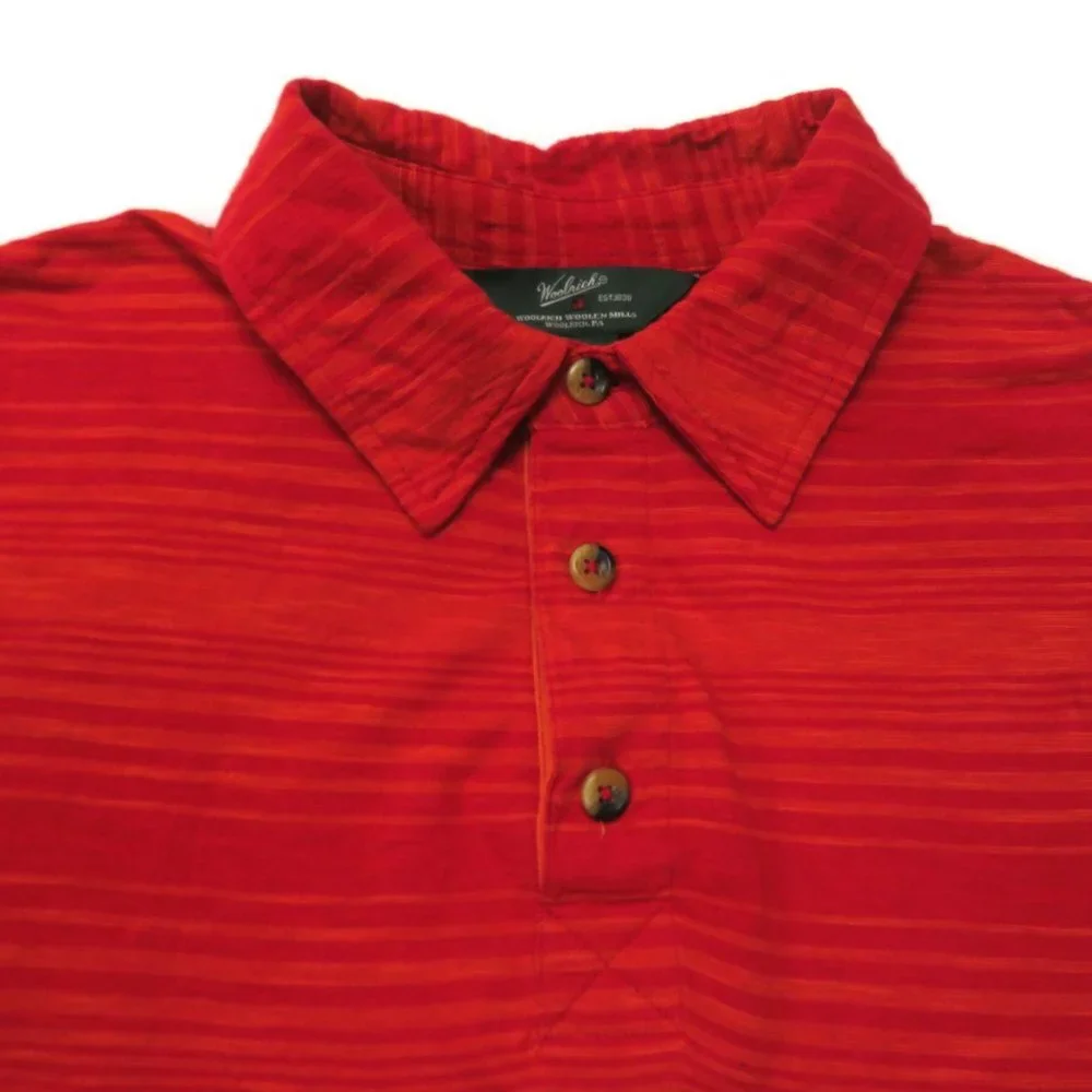 Woolrich Polo Shirt Mens Medium Red‎ Striped S/S - Picture 2 of 3